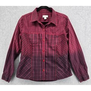 Red Plaid Button Up Long Sleeve Shirt Womens M Christopher Banks Casual Fade Vtg